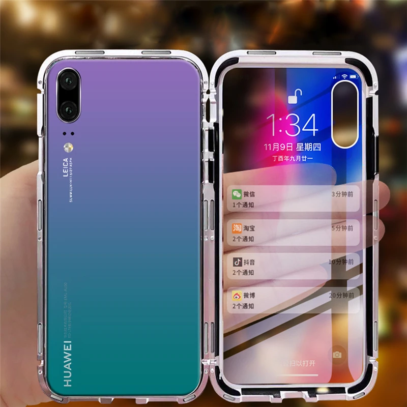 SPCASE Luxury Magnetic Adsorption Metal Frame Phone Cases For Huawei P20 Pro Mate 10 Magnet Tempered Glass Cover |