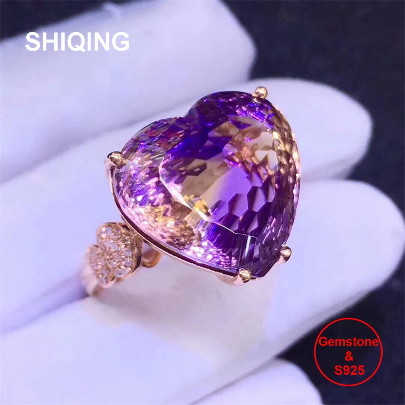 SHIQING 2019 Nature Ametrine gemstone ring romantic women gift engagement | Украшения и аксессуары