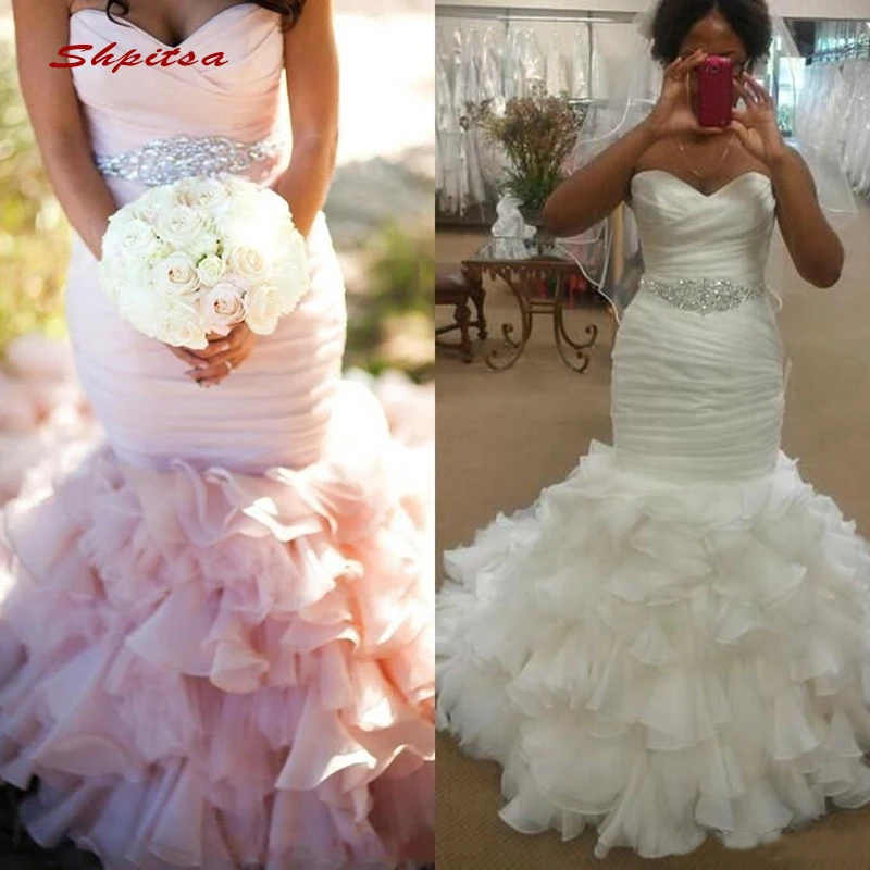 

Mermaid Wedding Dresses Sweetheart African Sexy White Ivory Corset Satin Plus Size Bride Bridal Dresses Wedding Gowns