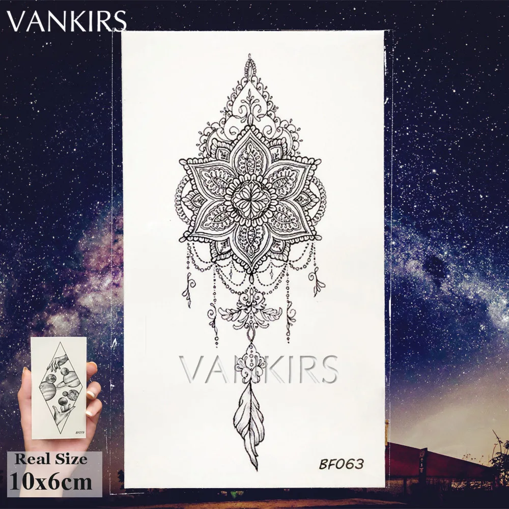 VBF063 Индийский серьги Henna Mandala временная татуировка Стикеры Для женщин тела Искусство Цветочный тату черный поддельной кружевной кулон Девушка "сделай сам", наклейка на Водонепроницаемый - Цвет: VBF063