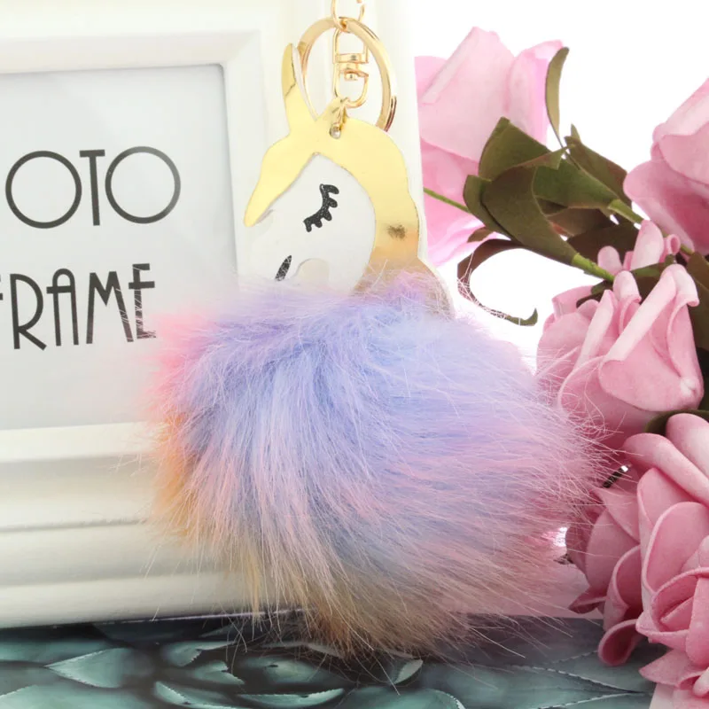 PINXIU искусственный мех кролика рекс кожа блестка красочный Единорог брелок кулон