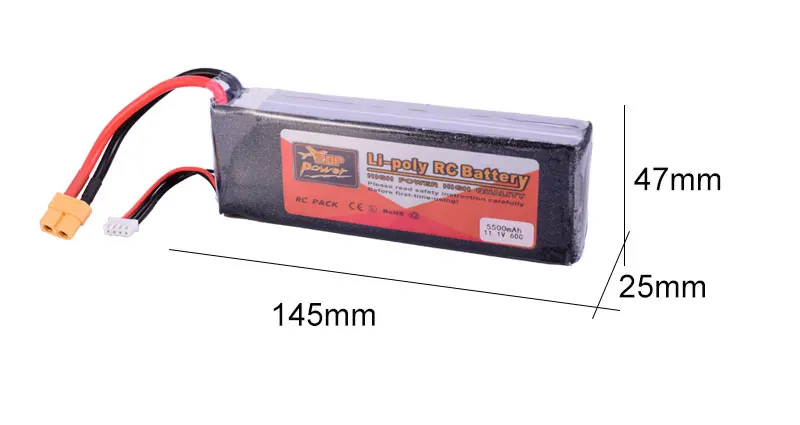 ZOP Power 11.1V 60C 5500mAh 3S Lipo Battery XT60 Plug Rechargeable for RC Racing Drone Quadcopter Helicopter Car Boat