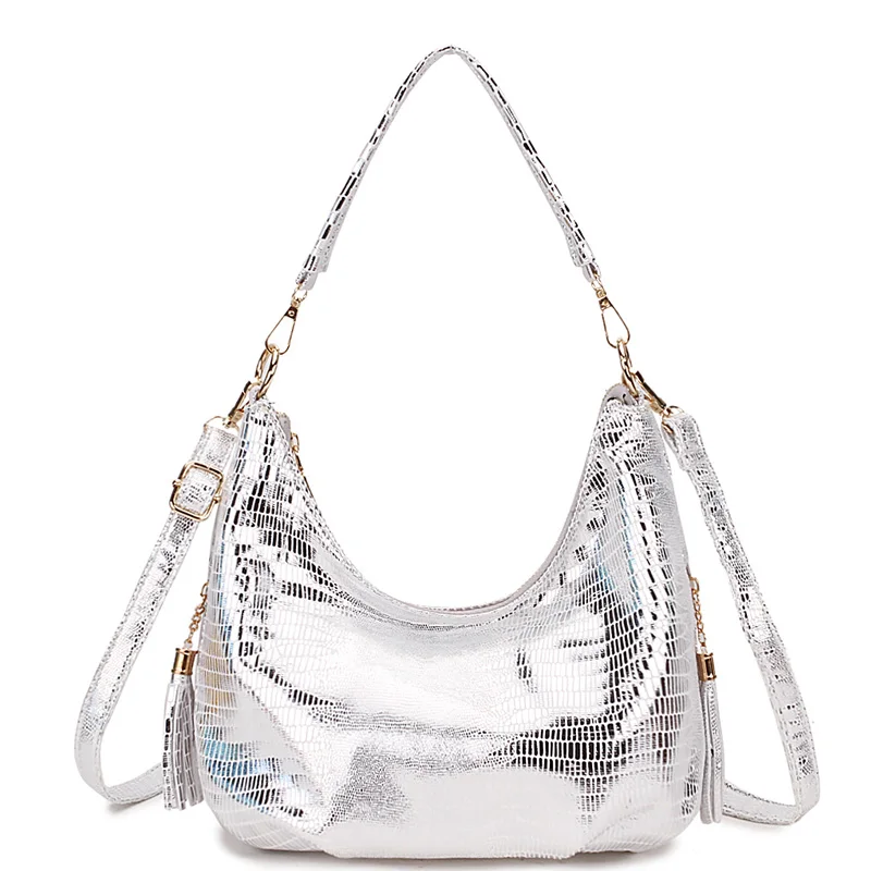 SMILEY SUNSHINE assel Hobo Женская сумка через плечо мягкая кожаная женская сумка винтажная сумка-мессенджер черная сумка через плечо женская сумка - Цвет: Silver