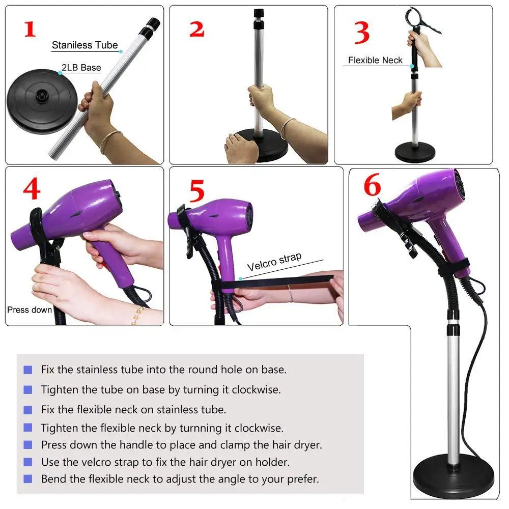 Slingifts,, фен, подставка, Hands free, фен, держатель, высота/углы, регулируемый держатель для волос, подставка на пол