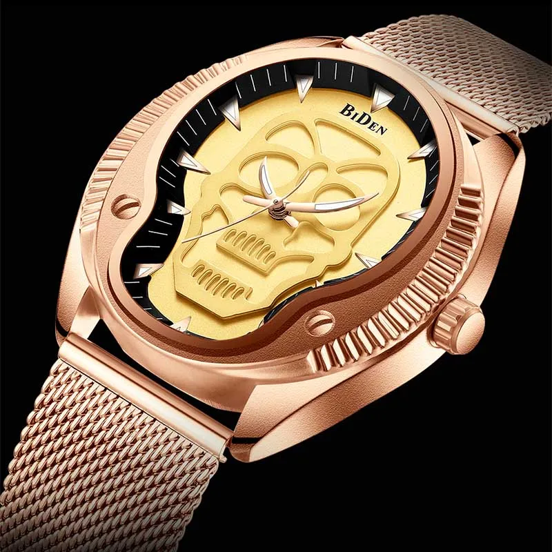 

Quartz Sport Wrist Watch Men Clock Male Skull Mens Watches BIDEN Fashion Top Brand Luxury Full Steel Mesh Business Waterproof