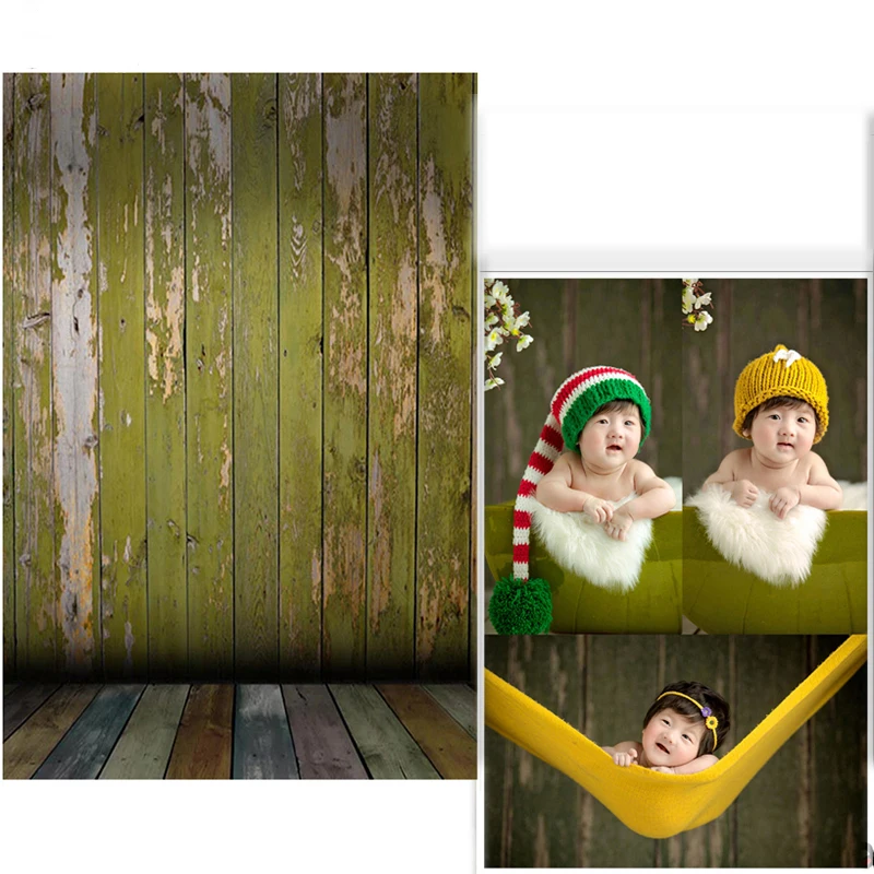 

MEHOFOTO Vinyl Photography Background Vintga Green Wood Floor New Fabric Flannel Backdrops For Newborn photo studio CM6739
