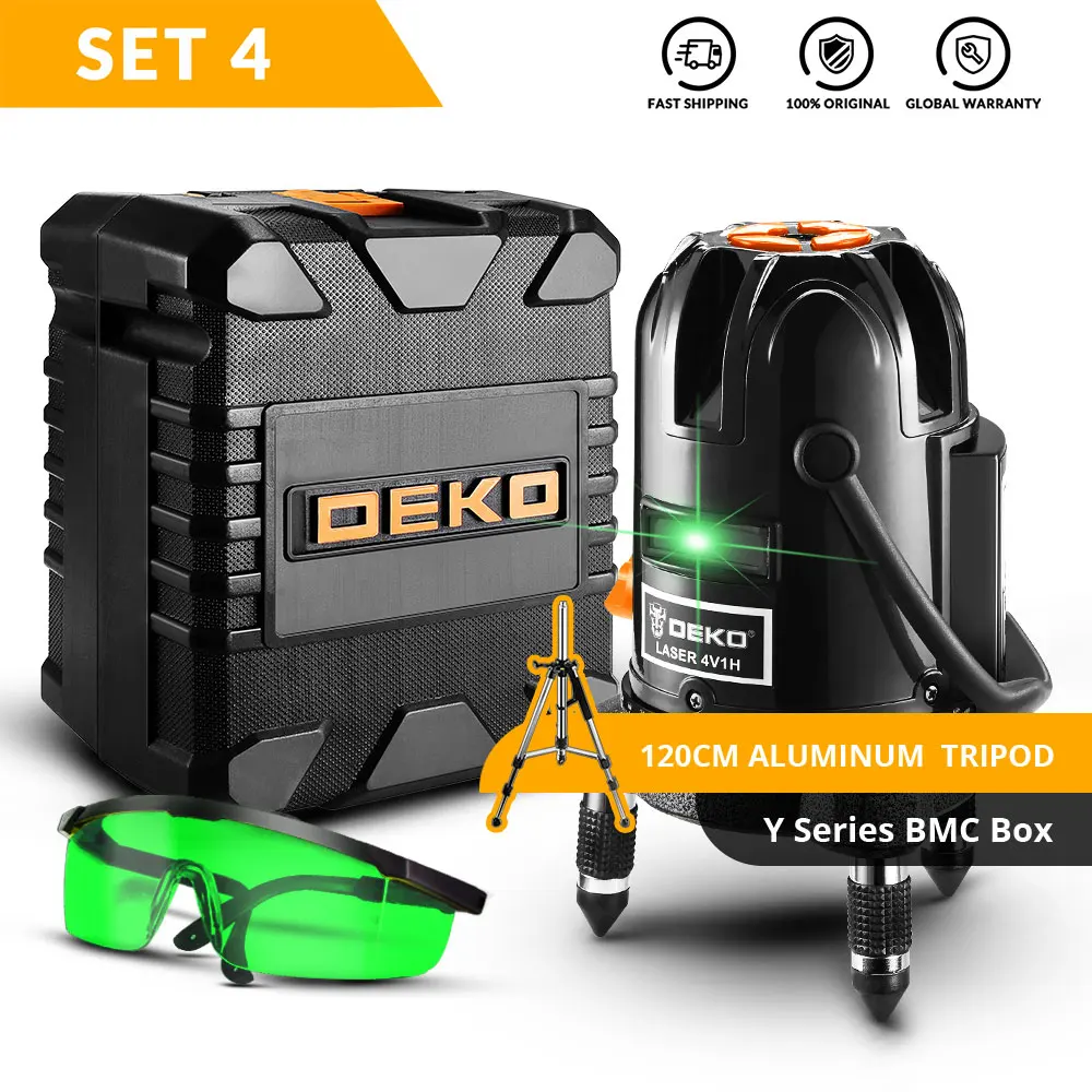 SET4 Новое поступление, DEKO DKLL501, самонивелирующийся 5 линий, 6 точек, горизонтальный и Вертикальный зеленый лазерный уровень, 360 градусов, открытый с приемником - Цвет: SET4