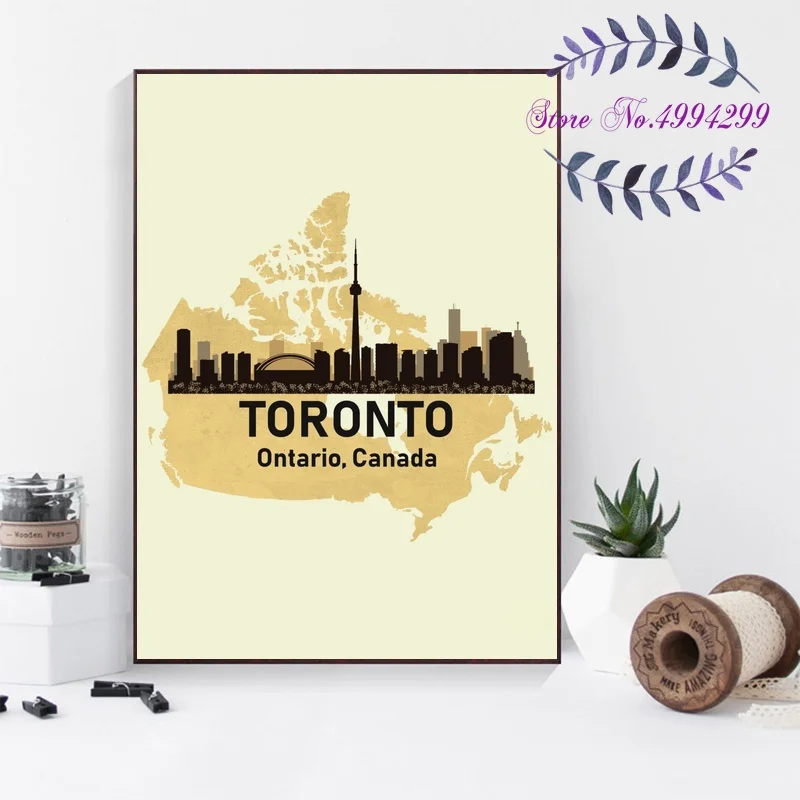 Edmonton Montreal Ottawa Quebec Toronto Vancouver Victoria Winnipeg Canada Golden Skylines Poster Canvas Art Print Home Decor | Дом и сад