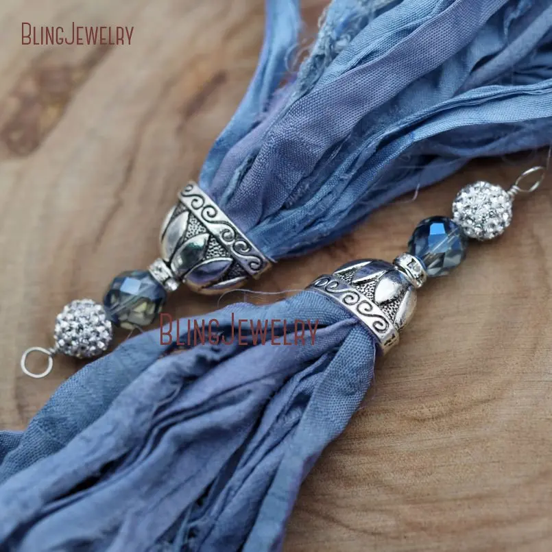 Cerulean Sari подвеска с шёлковой кисточкой защитной крышкой и синим кристаллом Aura