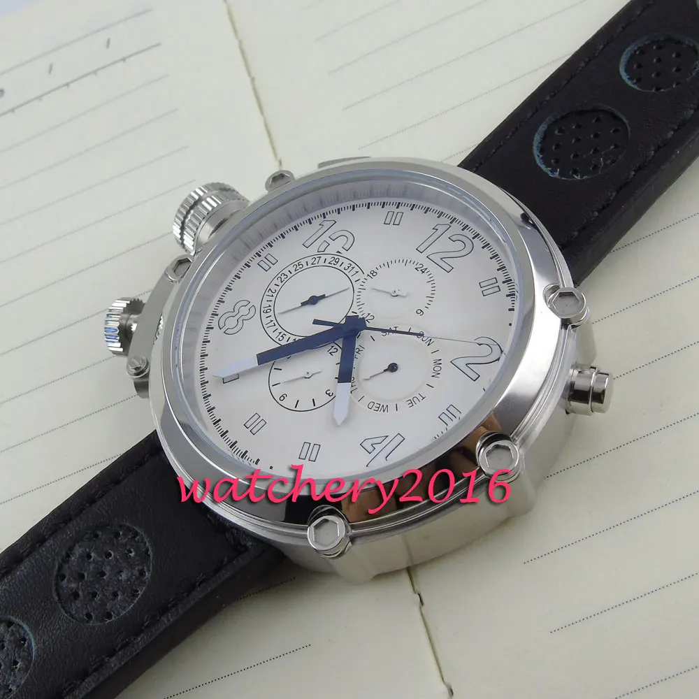 Парнис 50 мм часы с белым циферблатом черный Нержавеющая сталь чехол