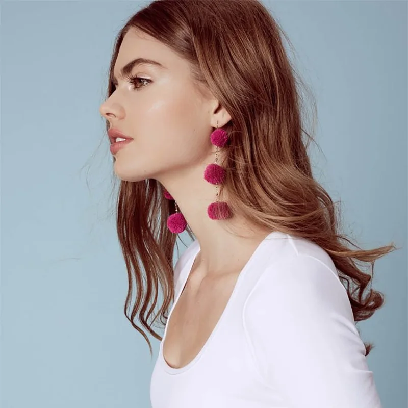 Женские серьги капельки JURAN милые плюшевые с помпонами|dangling earrings for women|dangle drop