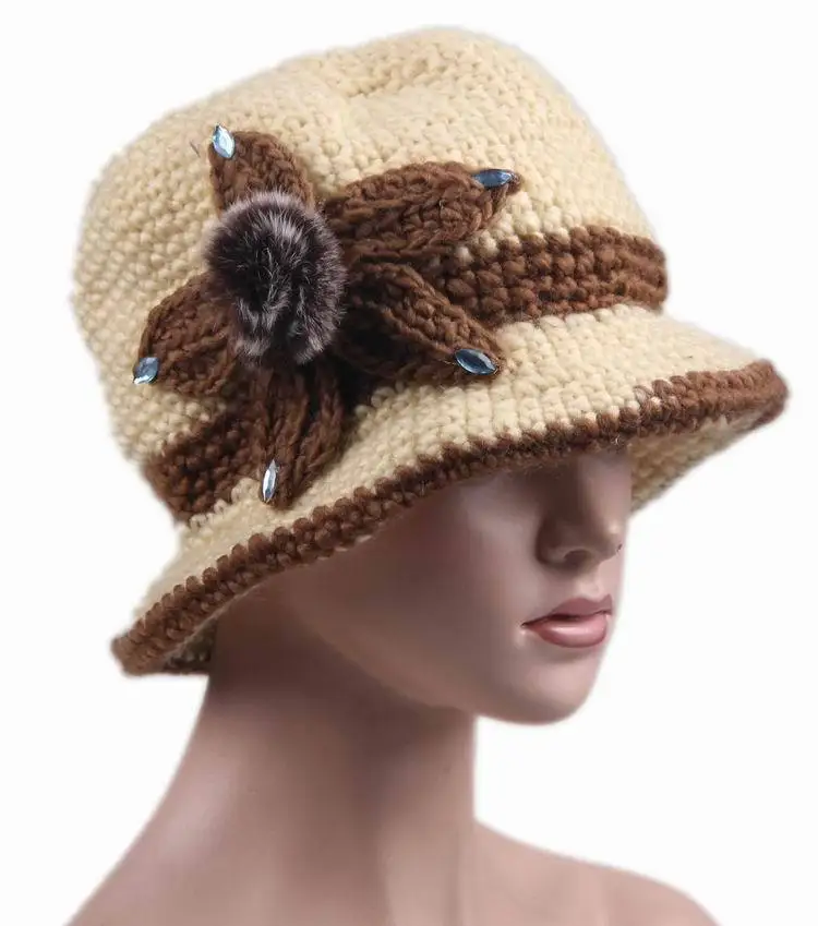 Женское осень и зима шляпы пожилых леди шерстяная ткань мех трикотаж ведро шляпа