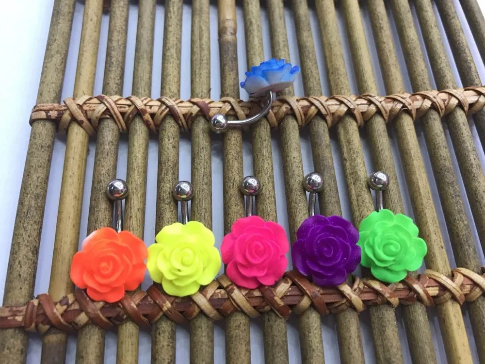 

Korean Flower Belly Bar Sunflower Navel Ring Belly Button Acrylic Body Piercing Jewelry Ombligo Fanshion Rose