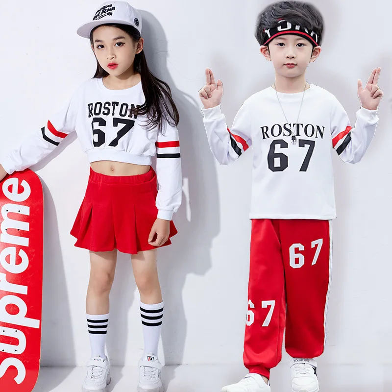 

2019 New children's modern jazz dance costumes girls navel suit boys modern hip-hop fashion cheerleading performance clothing