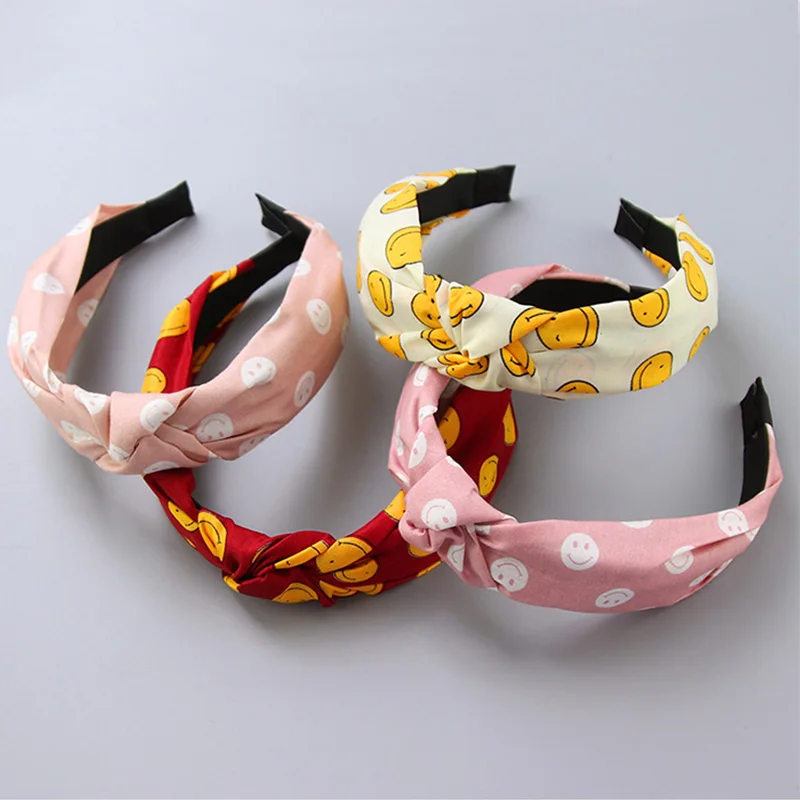 New Fashion Girls Cute Cartoon Dot Flower Smile Face Cloth Headband Kids Birthday Gifts Hairbands Hair Bands Hair Accessories
