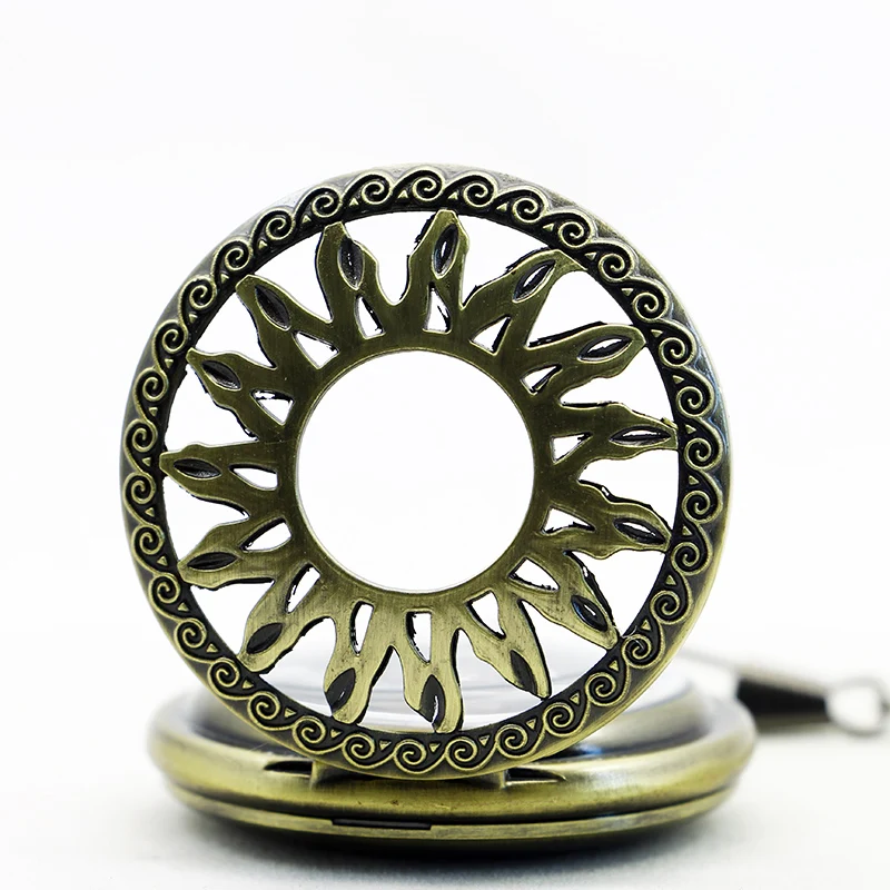 Antique Sunflower Skull Mechanical Pocket Watch Vintage Steampunk Manual Chain Necklace Pendant Accessory Clock Gift