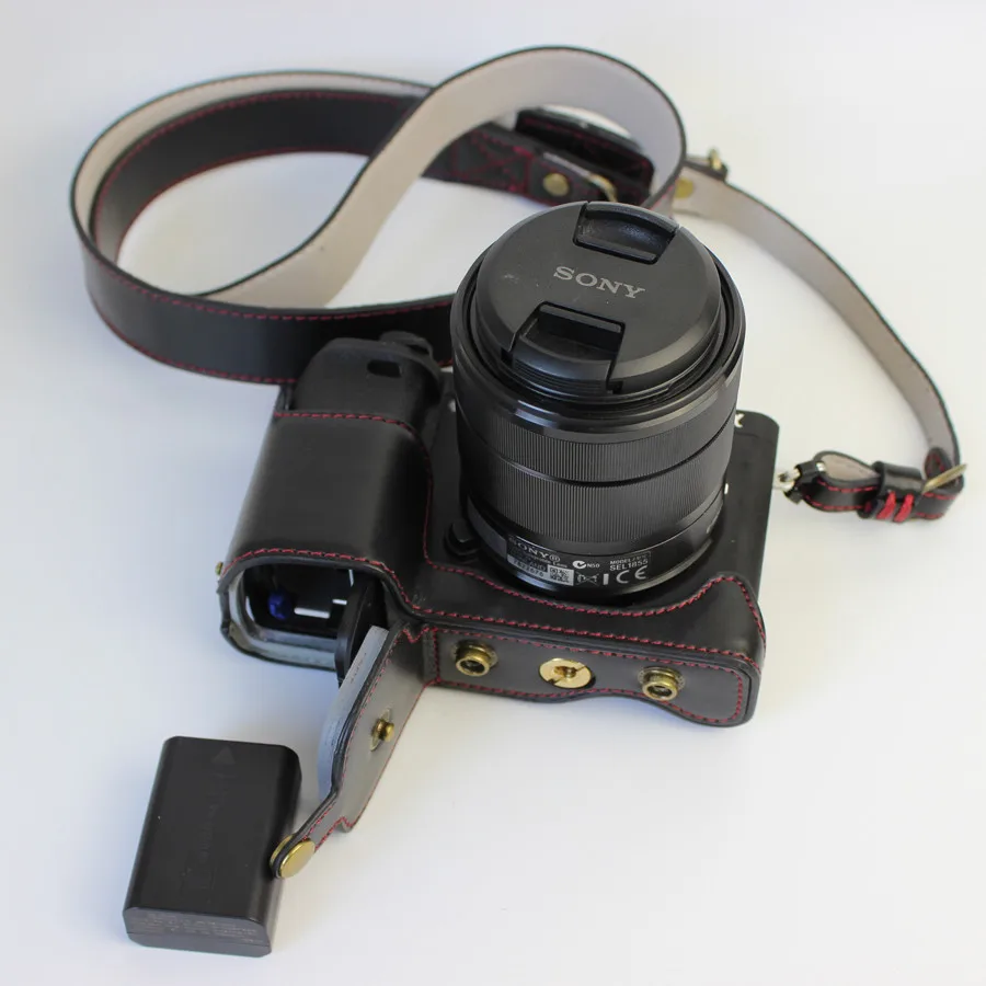Роскошный Фабричный кожаный чехол для камеры с ремешком для sony Alpha A6000 A6300 16-50 мм объектив кофе