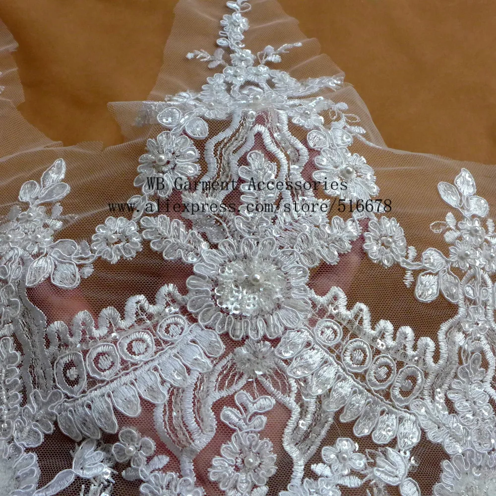 Кружевная вышивка из тюля с белыми блестками 35 см 1 ярд | Дом и сад