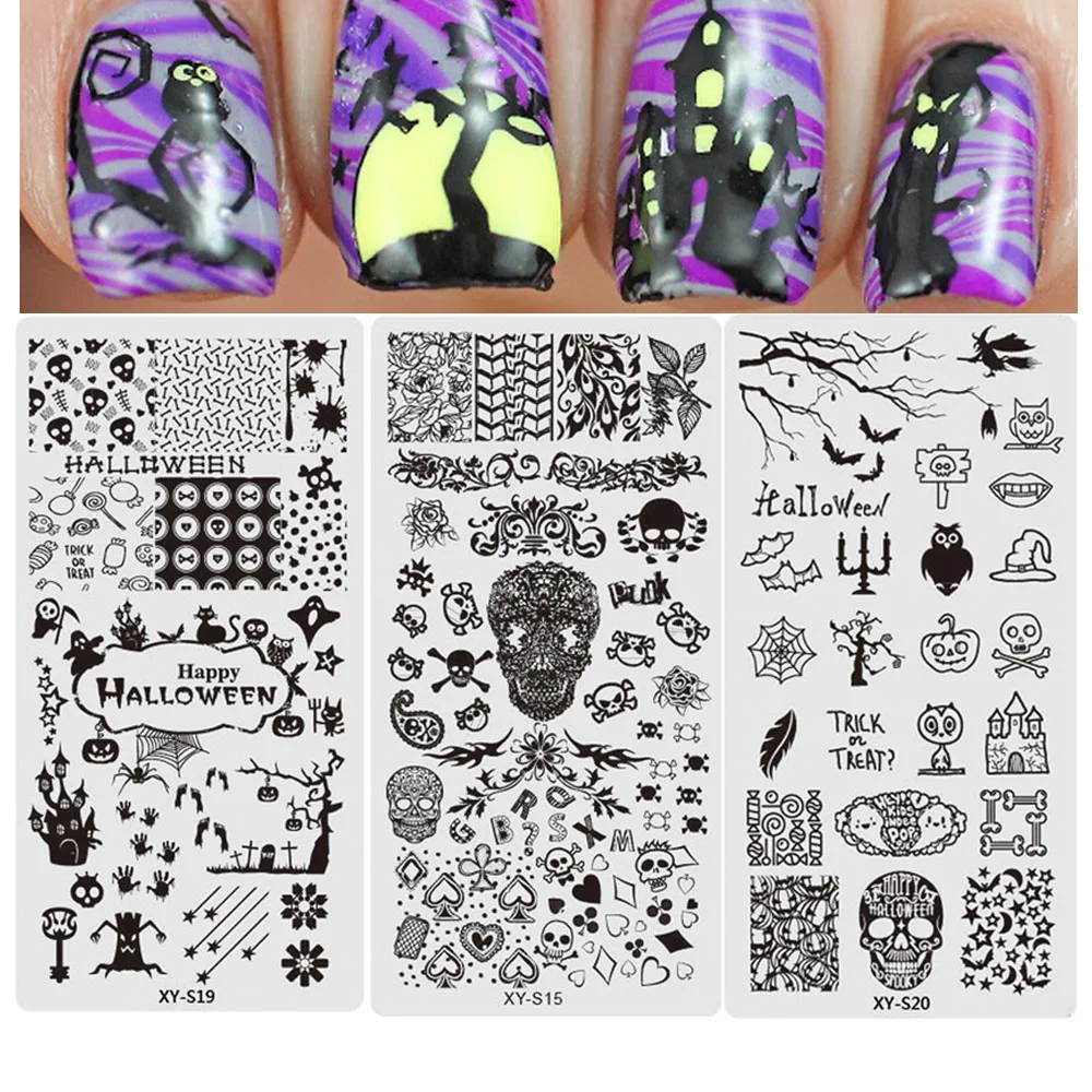 1pcs Halloween Nail Stamping Templates Spider Skull Image Plates For Nails Fashion Manicure Decorations Tools TRXYS/XYE|Шаблоны для