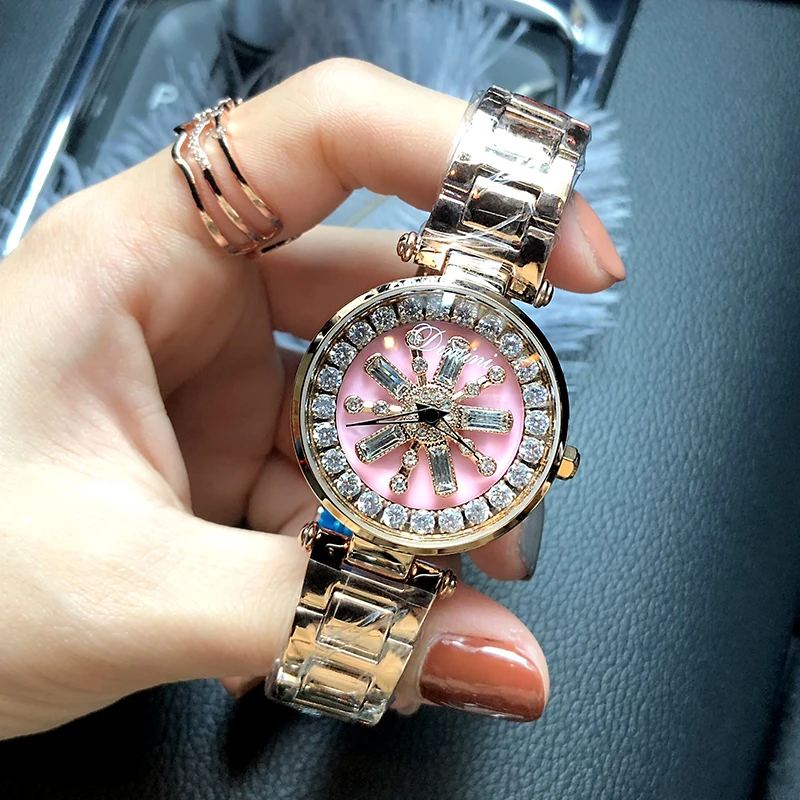 Stainless Steel Rotation Women Rhinestone Watches Fashion Ladies Casual Dress Watch Women Elegant Luxury Quartz Watch Relogios