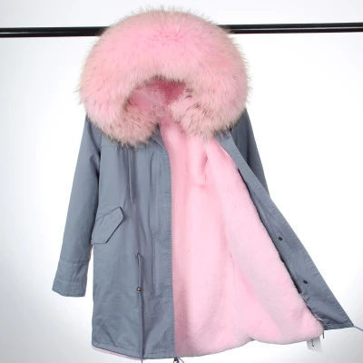 fur end with black OFTBUY, высокое качество, бренд, новая зимняя куртка, пальто для женщин, натуральный мех енота, большой мех, с капюшоном, парка для женщин, Толстая теплая парка - Цвет: fur end with black