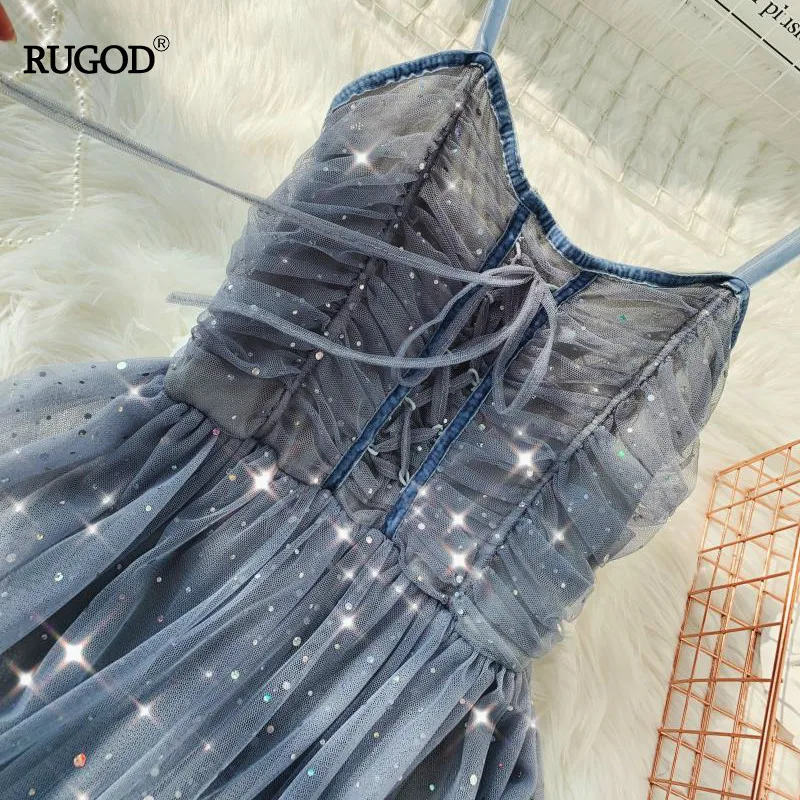 Женское блестящее платье макси RUGOD элегантное однотонное на бретельках с
