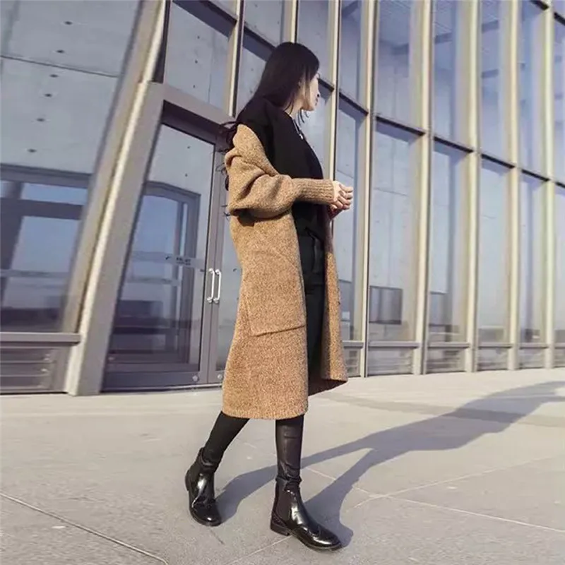 Женский Длинный Кардиган с длинным рукавом повседневный теплый трикотажный