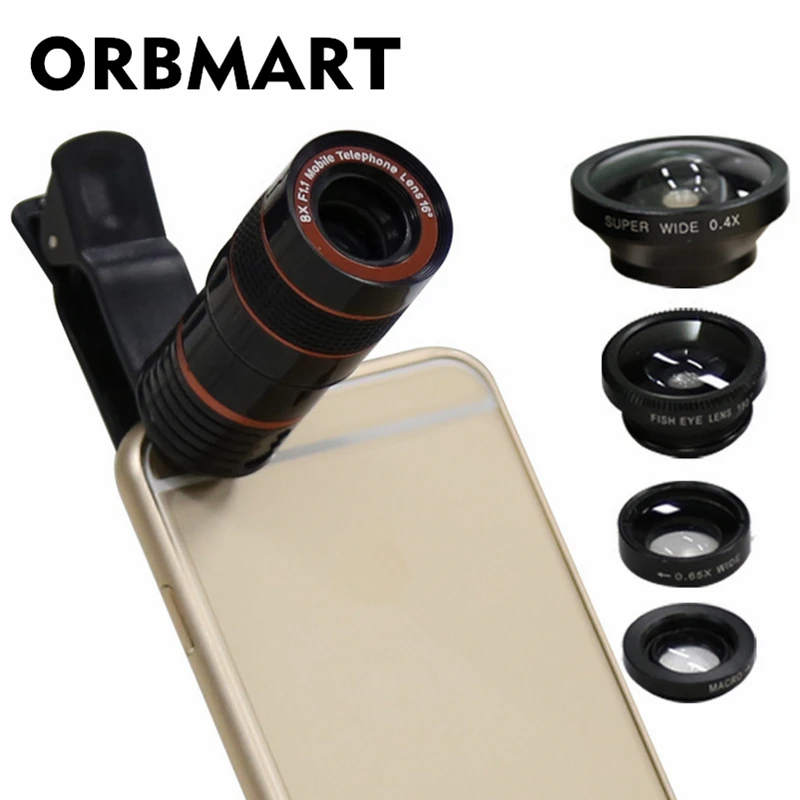 Объектив ORBMART 5 в 1 Телескоп 8X 0 4x Супер Широкий Рыбий глаз широкоугольный Макрос