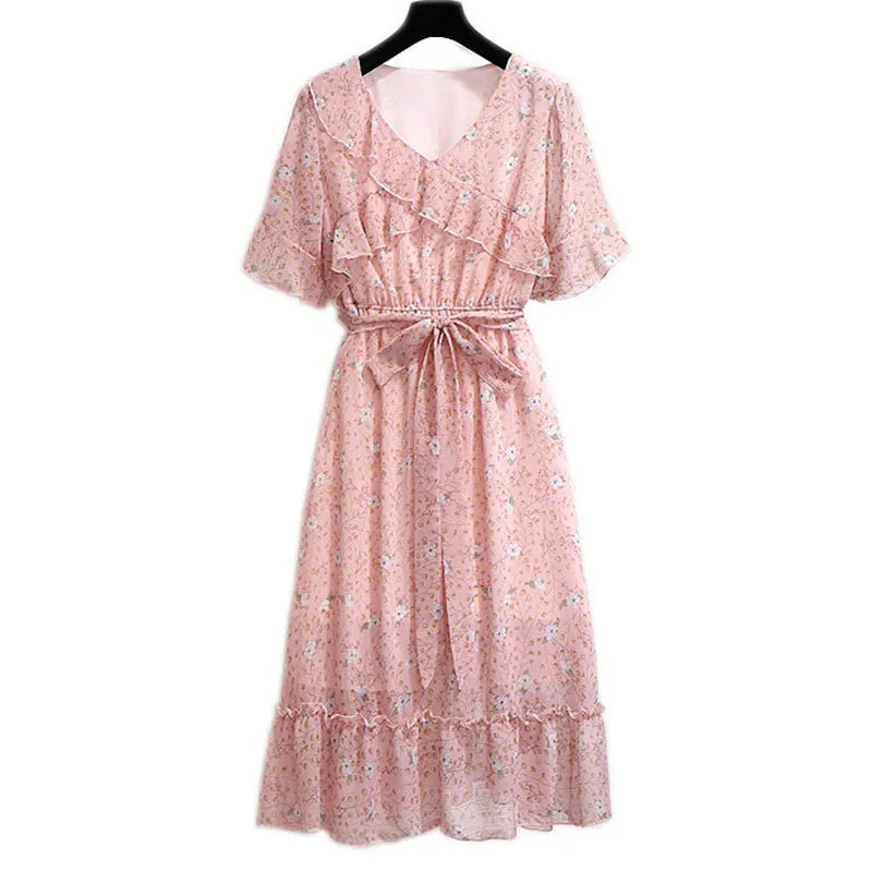 Розовый Летнее женское платье размера плюс, обхват груди 145 см, 5XL, 6XL, 7XL, 8XL, 9XL, повседневное женское платье розового цвета - Цвет: Розовый