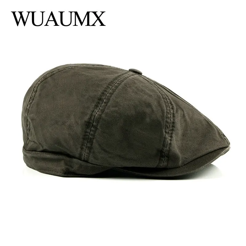 Wuaumx Fashion Octagonal Hats Men Women Cotton Newsboy Caps Painter Hat Solid Color Detective Hats Flat Caps Wholesale chapeau