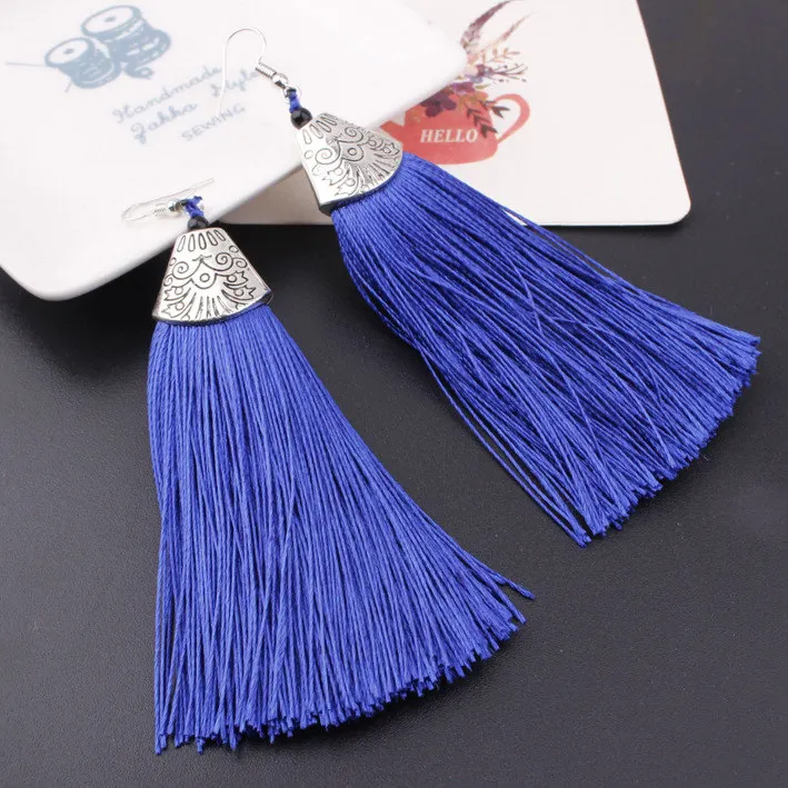 blue HOCOLE богемные новые красные черные желтые длинные Этнические серьги-кисточки стильные массивные ювелирные изделия с бахромой Висячие серьги для женщин - Metal Color: blue