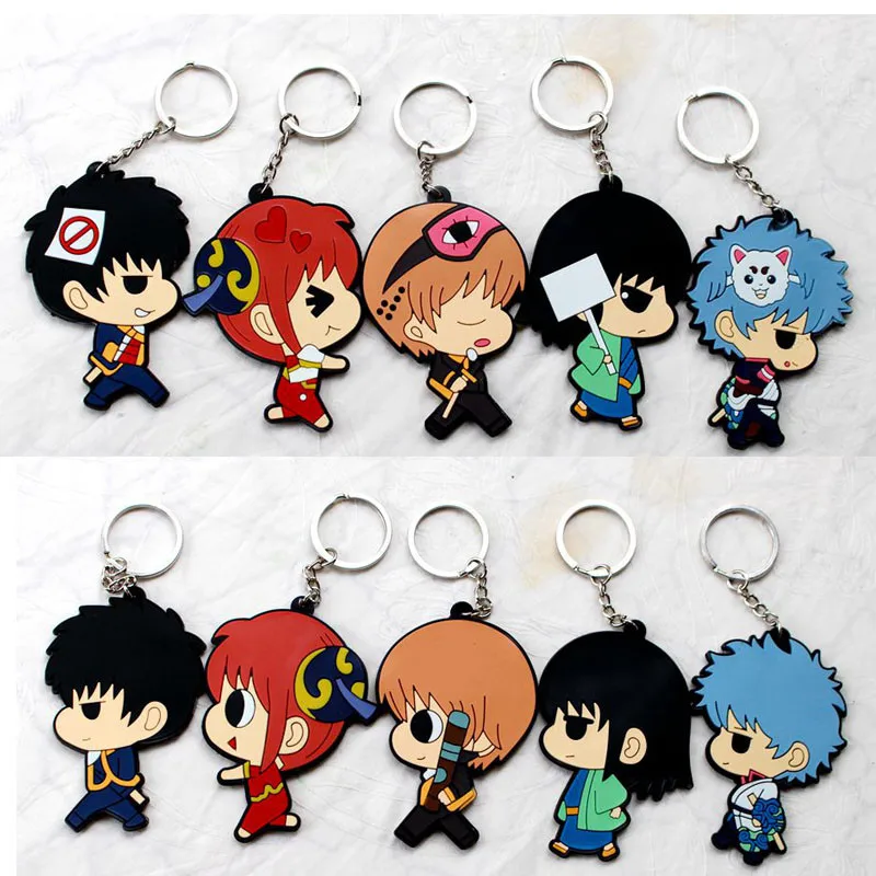 Аниме серебряные фигурки душ игрушки Sakata Gintoki Kagura Shimura Tae ПВХ брелки для ключей
