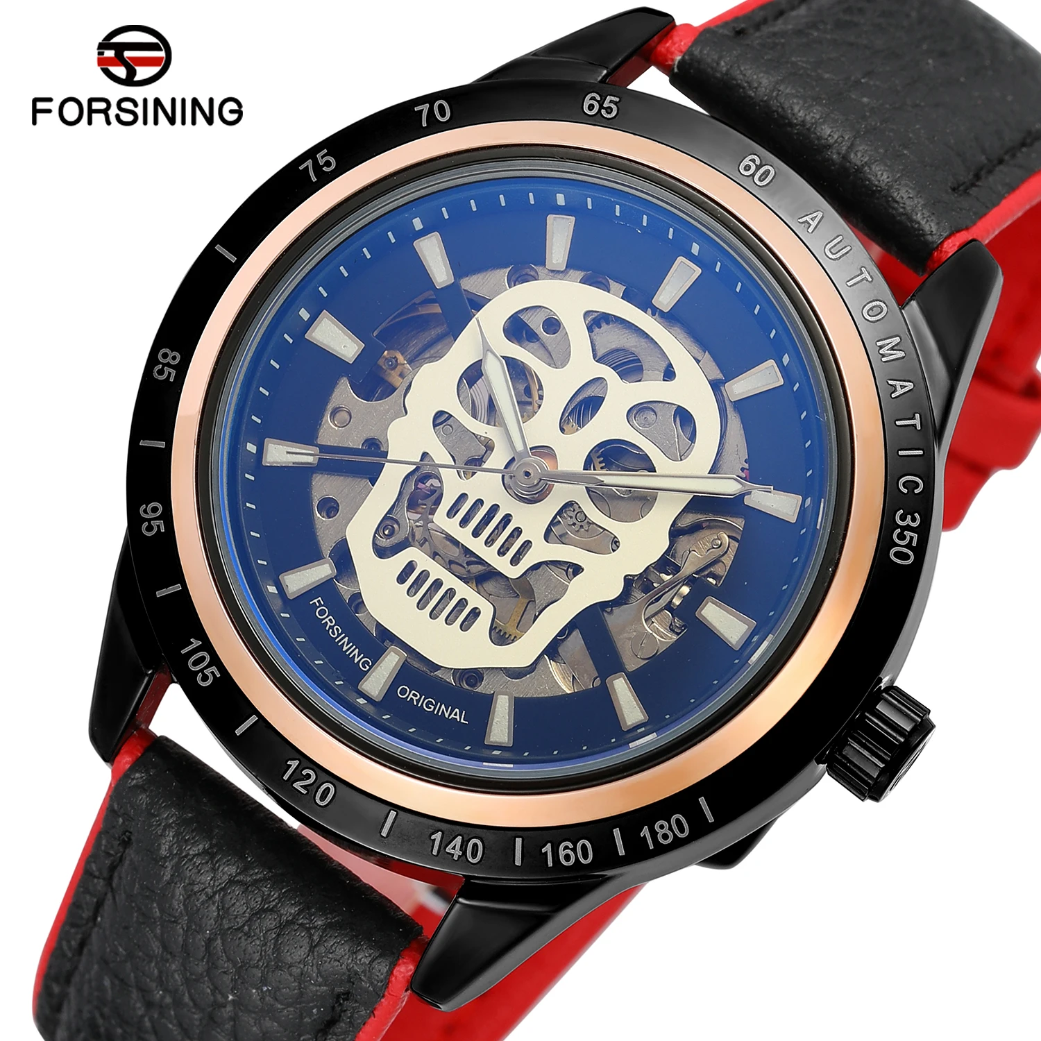 

2019 WINNER Top Brand Cool Golden Skull Clock Men Crystal Decoration Skeleton Auto Mechanical Luxury Genuine leather Wrist Watch