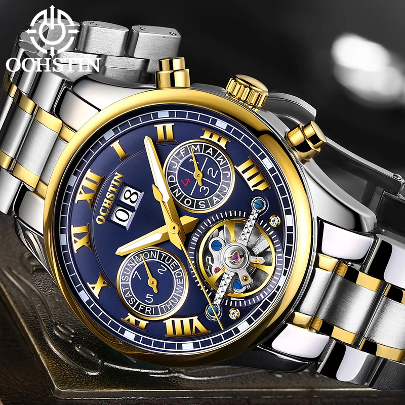 Мужские деловые часы OCHSTIN автоматические водонепроницаемые механические Tourbillon