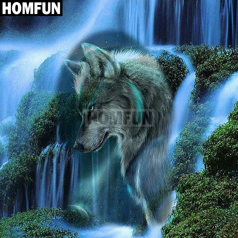 

Алмазная живопись HOMFUN A02710, полноразмерная/круглая вышивка «волк водопада», 5D, для творчества, домашний декор, подарок