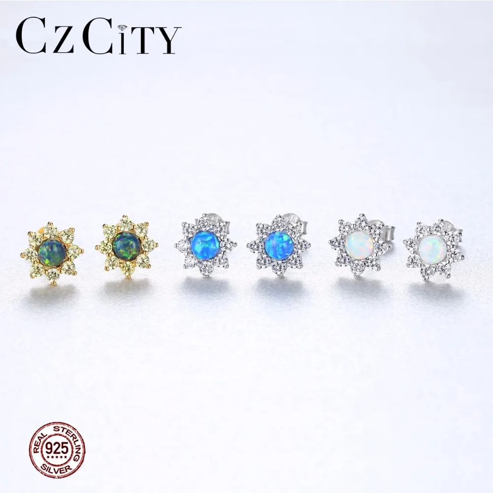CZCITY 925 стерлингового серебра элегантное платье с рисунком &quotПодсолнух&quot серьги