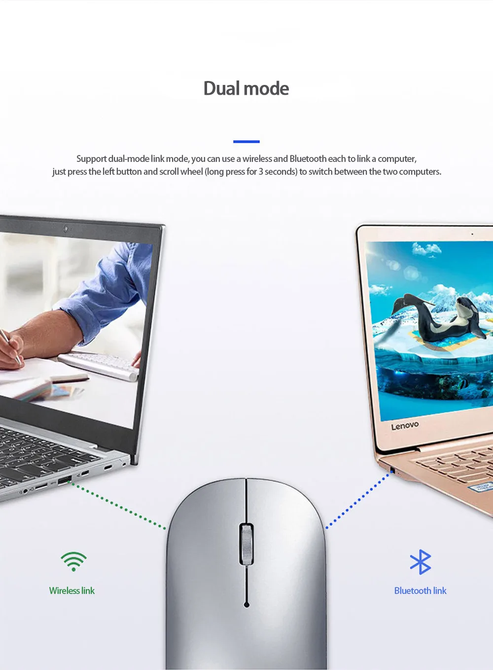 Lenovo Air Dual mode 2,4G Беспроводная/bluetooth мышь ультра-тонкая Бесшумная полностью металлическая