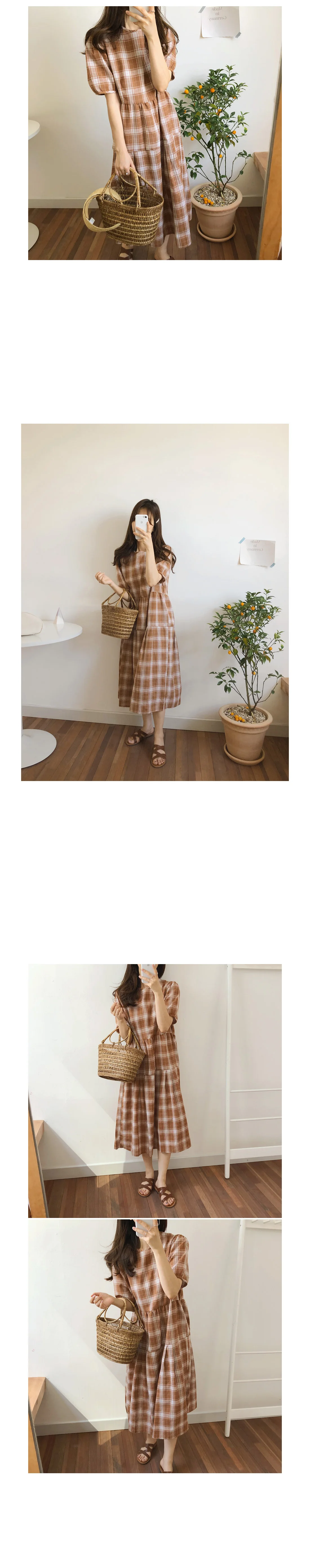 Women Summer Long Plaid Straight Dress Vestidos High Waist Blue Casual Maxi Robe Femme Loose Sukienki Sommerkleid Jurken