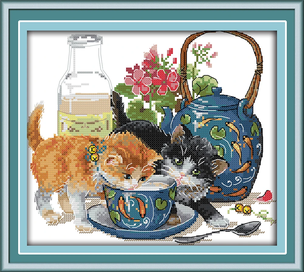 

Curious cat cross stitch kit aida 14ct 11ct count printed canvas stitches embroidery DIY handmade needlework