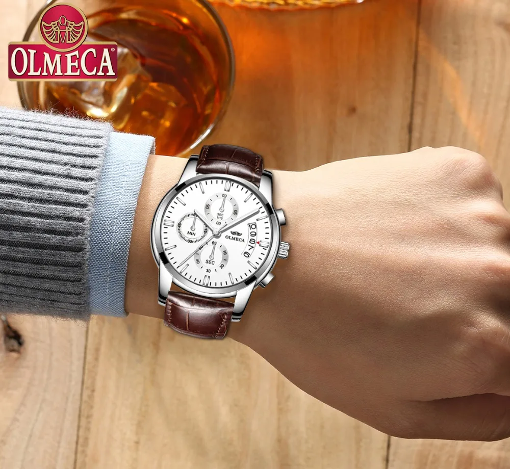 OLMECA мужские наручные часы Авто Дата Модные Роскошные Кварцевые relogio masculino