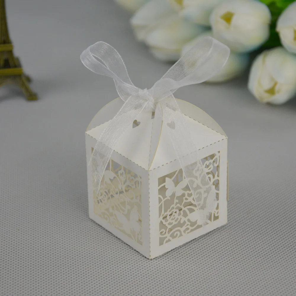 100 шт./лот Свадебный белая бабочка Бумага конфетная коробка для гостей на день