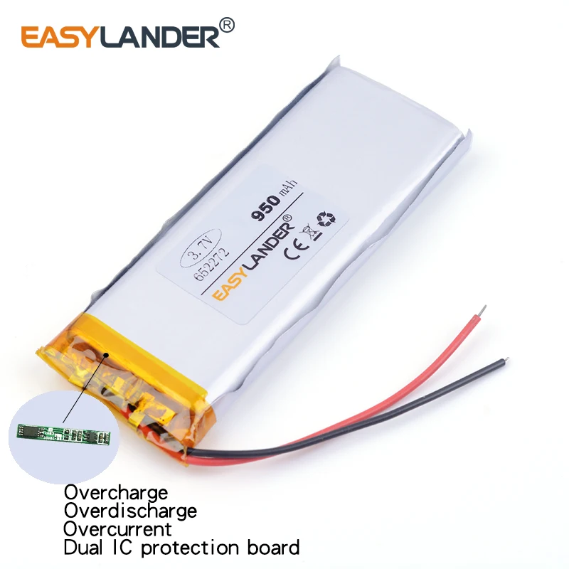 10 шт./лот 3 7 в 950 мАч 652272 литий-ионный полимерный аккумулятор для Mp3 DVD PAD MP4 камеры