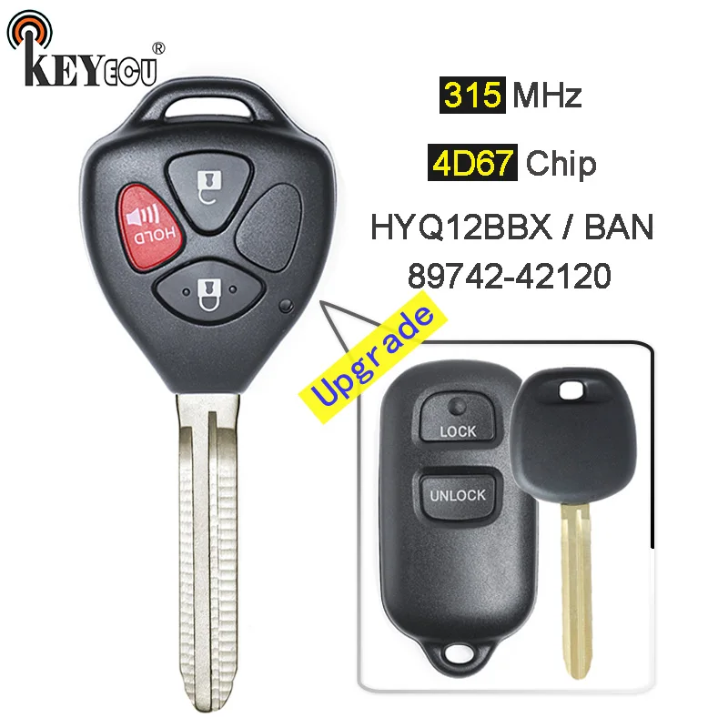 KEYECU 315 МГц 4D67 чип FCC: HYQ12BBX HYQ12BAN обновленный откидной ключ 2 + 1 3 кнопки дистанционный