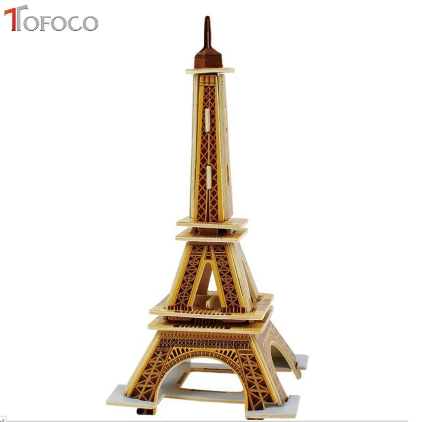 TOFOCO 3D деревянные пазлы знаменитые Пазлы здания Эйфелева башня Burj Al Arab Windmill Arc de