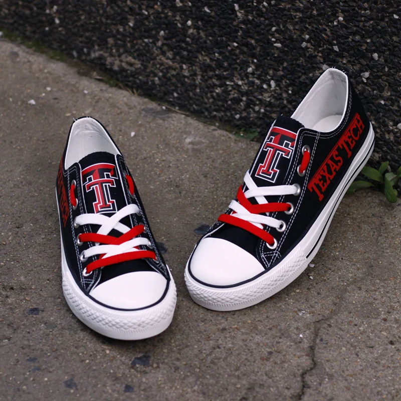 Red Raiders Custom Print Students Flat Canvas Shoes USA Texas Tech University Team Trainers Walking For Football Fans | Обувь