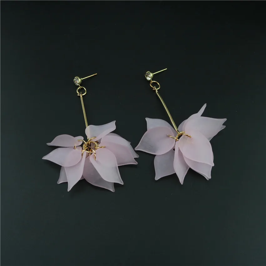 Pink DIY мода личности матовые цветы темперамент преувеличен серьги с длинными листьями серьги антиаллергенные серьги - Окраска металла: Pink