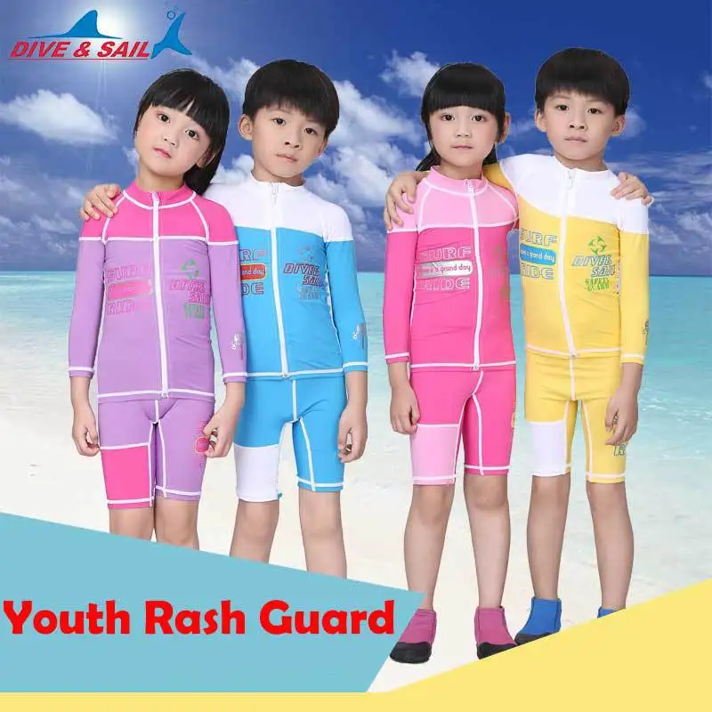 

Premium Lycra Dive Skin Swimwear Youth Boys Girls Children 2017 Rash Guard Snorkling Swim 2-pieces Design Kids Swimming