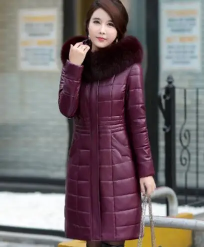 Grapes purple Утепленная зимняя куртка размера плюс 7XL 8XL, Женская куртка с меховым воротником и капюшоном на белом утином пуху, теплая куртка, женская тонкая Длинная парка Yp1251 - Цвет: Grapes purple