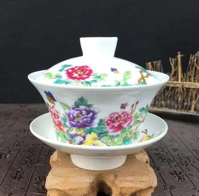 01 Высокая емкость китайский ручной росписью чайный набор элегантный Gaiwan 300 мл керамические пиалы для чая крышка соусница для тарелки глазурь кунг-фу чайная чашка - Цвет: 01