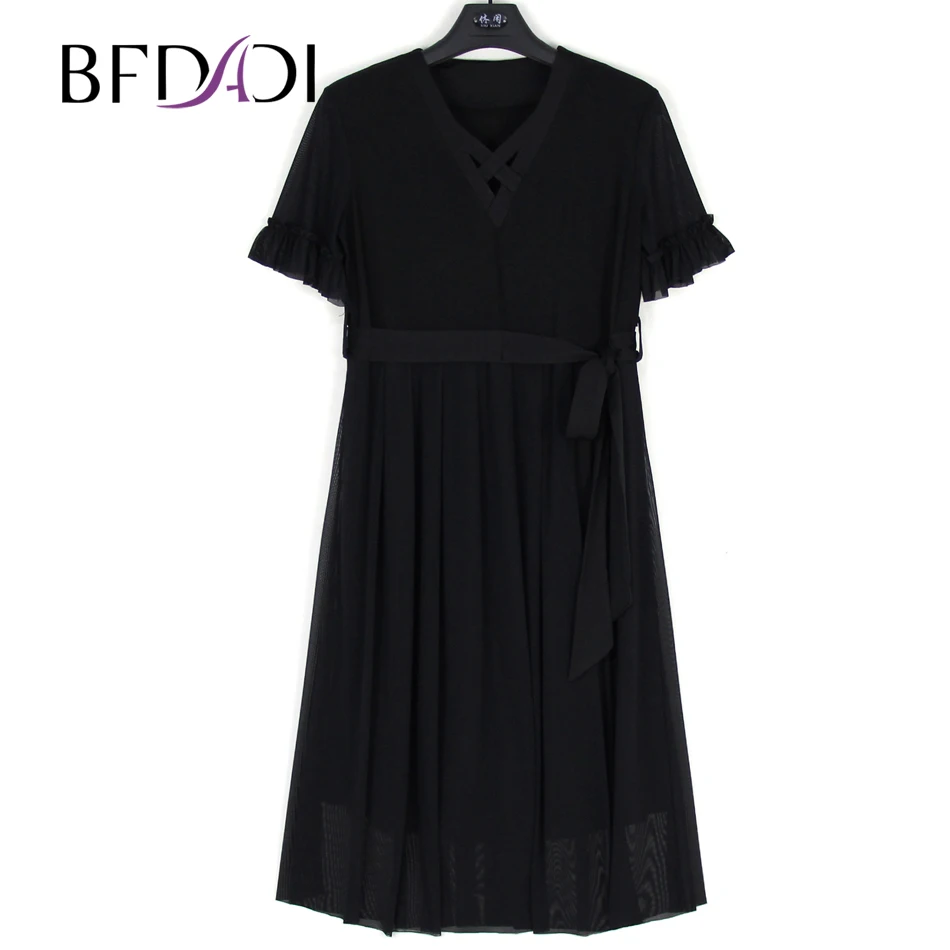 BFDADI Summer Dress 2020 Women Elegant Vintage Office Business Solid casual Short Sleeve Sheath Party Dresses Z 1804|Женские платья| |
